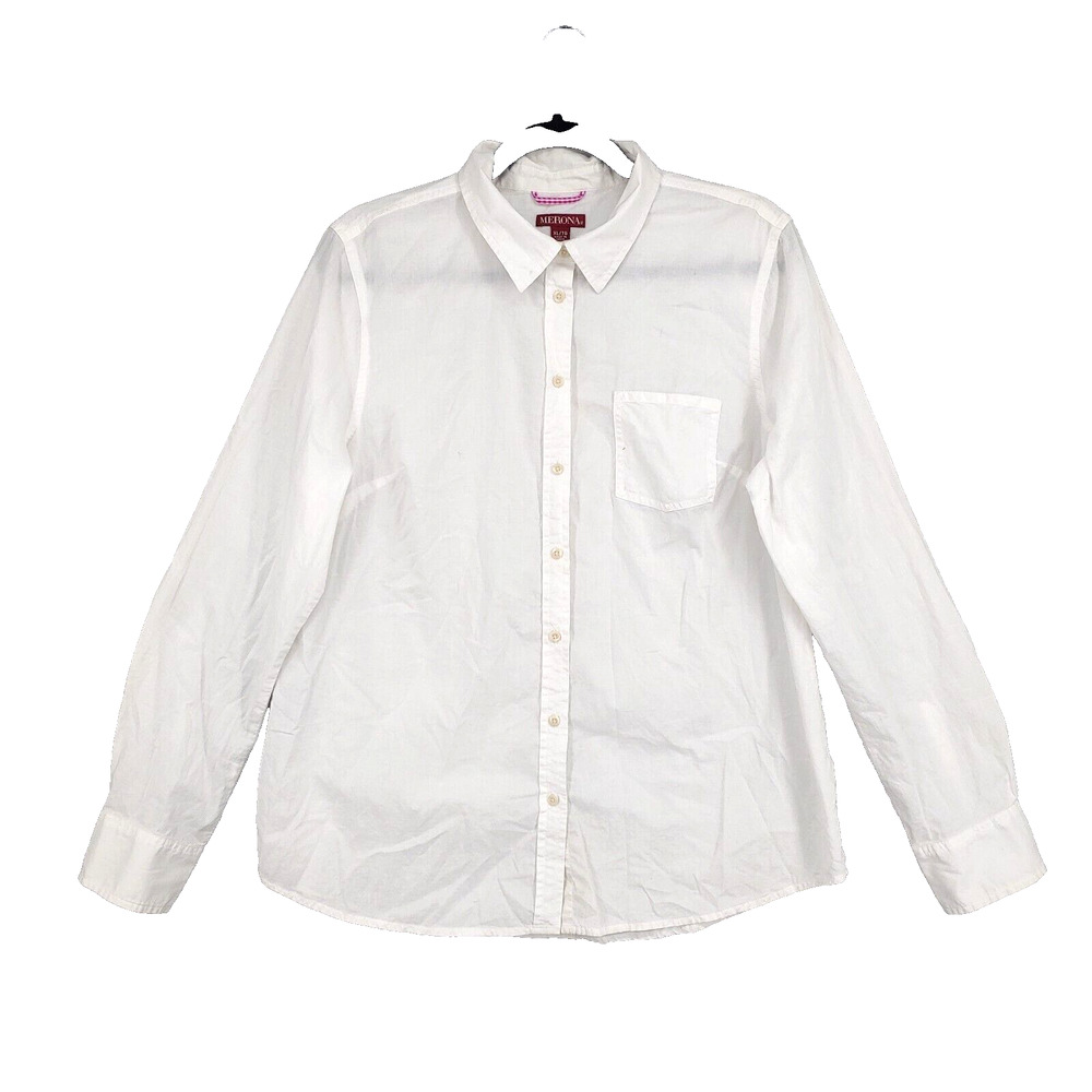 Women White Career Button Up Long Sleeve Blouse Size XL Merona